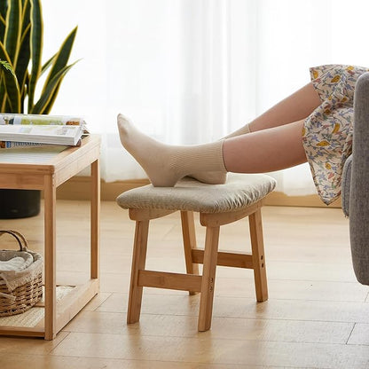 Foot Stool Ottoman Foot Rest Under Desk,Small Stool for Living Room, Bedroom and Kitchen (Natural Legs - Beige Stool Surface)