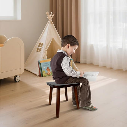 BEE&OAK Wooden Step Stools for Adults, Solid Rubber Wood Non-Slip Step Foot Stool, Heavy Duty 300 lbs One Step Stool for Bedroom, Bathroom, Kitchen,Outdoor (Dark-Walnut, 11" (D) x 11"(W) x 11.8"(H))