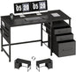 Ｍａｉｈａｉｌ Maihail Small Desk with Drawers, 47 inch Computer Desk with Shelves, Writing Desk with Storage, Small Office Desk with Metal Frame, Black