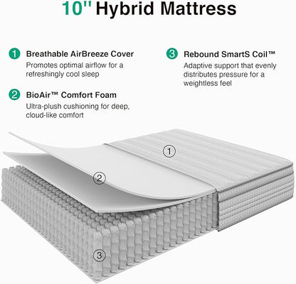 Novilla Queen Mattress, 10 Inch Queen Size Mattresses in a Box with Smarts™ Pocket Coil for Pressure Relief, Medium Firm Foam and Spring Hybrid Colchones with CertiPUR-US Certified