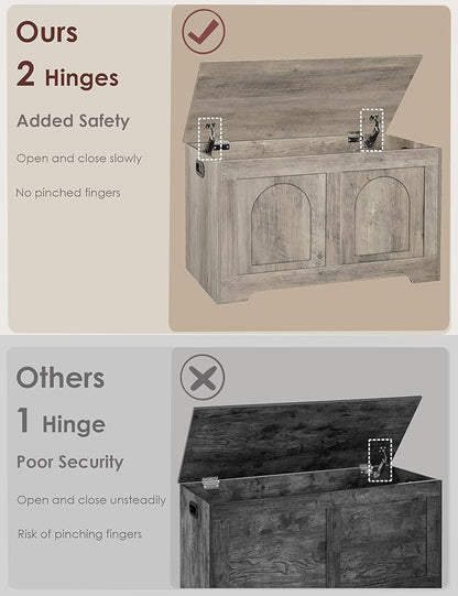 DINZI LVJ Storage Chest, 31.5”Wooden Toy Box with 2 Safety Hinges, Entryway Storage Bench with Flip-Top, Sturdy Storage Trunk for Living Room, Bedroom, Easy Assembly, Gray Wash