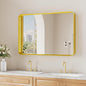 Koonmi Gold Wall Mirror for Bathroom, 24x36 Inch Matte Deep Framed Rounded Rectangle Vanity Mirror for Farmhouse Living Room, Tempered Glass, Anti-Rust, Vertically or Horizontally