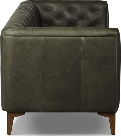 POLY & BARK Essex Leather Couch - 89-Inch Sofa with Tufted Back - Full-Grain Leather Sofa for Living Room with Feather-Down Topper - Living Room Couch - Vintage Italian Leather in Olivine Green