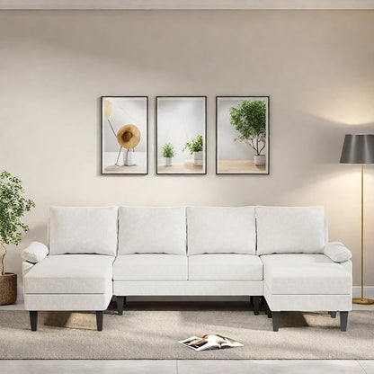 115 Inch U Shaped Sectional Couch with Chaise, 5-Seat Sofa with Moveable Ottoman, Modern Modular Sofa for Living Room, Apartment, Off-White