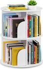 SpaceAid 2 Tier Rotating Bookshelf Tower, Spinning Bookcase Lazy Susan, Revolving 360 Book Shelf Storage Round Carousel, Vertical Rotate Turning Spiral Corner Organizer, White