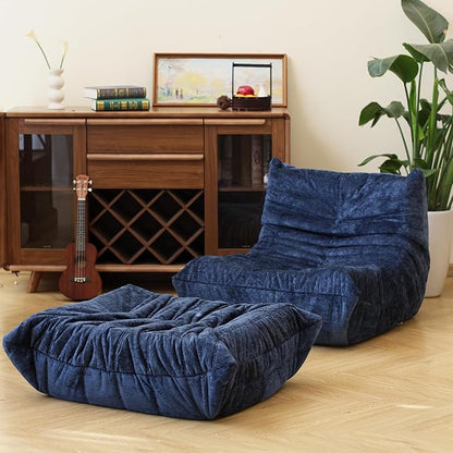 N&V Fireside Chair, Mid Century Armless Floor Sofa, Soft Premium Chenille Floor Lounge Chair, Foam Sofa Accent Chair for Living Room Bedroom and Office (Blue, Single)