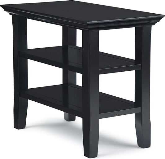 SIMPLIHOME Acadian 14-inch Wide Solid Wood Narrow End Table in Black, Transitional-Style Side Table for Living Room, Bedroom, or Family Room with 2 Open Shelves