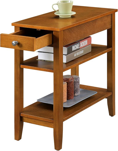 Convenience Concepts American Heritage Chairside End Table with Drawer 23.5" - Classic Living Room Table with Storage Shelf, Bedroom Nightstand, Light Walnut