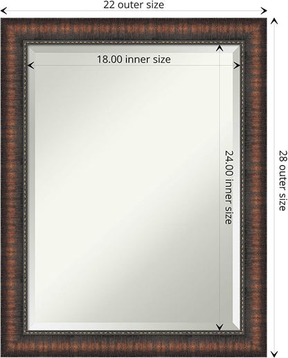 Amanti Art Brown Wall Mirror 28x22 Caleb Brown Rectangle Bathroom Mirror for Wall Decor Living Room, Medium Rustic Farmhouse Frame, Hangs Horizonally and Vertically, Bathroom Decor, Beveled Edge