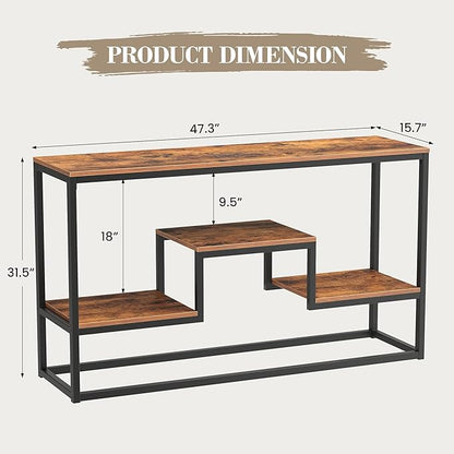 Tall TV Stand for TVs up to 55 Inch, TV Console Table with 3-Tier Open Storage Shelves, Modern Industrial Entertainment Center for Living Room, Bedroom，Rustic Brown
