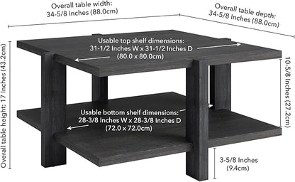 Henn&Hart 35" Wide Square Coffee Table in Charcoal Gray, for Home, Living Room, Bedroom, Entertainment Room, Office