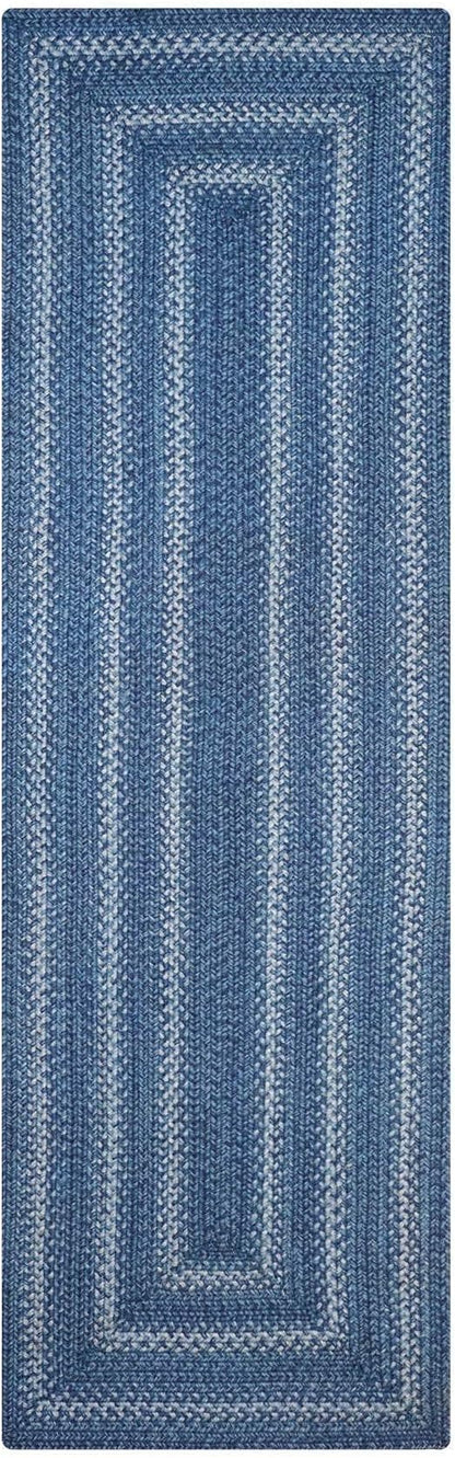 Homespice Denim Premium Jute Braided Area Rug, 22 x 72 Rectangular Hall Runner Blue - Navy - White, Natural Jute Yarn Rustic, Country, Primitive, Farmhouse Style - 30 Day Risk Free Purchase