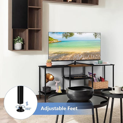 OYEAL 50 Inch TV Stands for Living Room Small Entertainment Center with Open Storage Shelves, Black TV Stands TV Media Console Table for 50 40 32 Inch TV