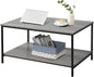 SENIG 2-Tier Coffee Table with Storage Shelf for Small Living Spaces, Grey Oak Rectangle Wood and Sturdy Metal Side End Table, Stable Metal TV Stand, Functional Center Table for Living Room