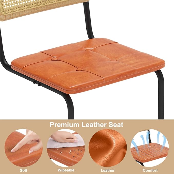 400lbs - Heavy Duty Rattan Dining Chair, Armrest Leather Cushions and Metal Frames, High-end and Durable with Rattan Weaving, Suitable for Home and Restaurant, Brown