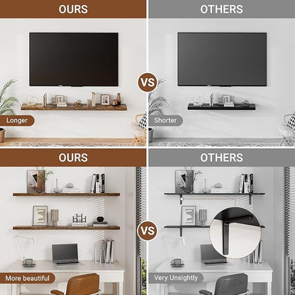 Heimlove 32 Inch Floating Shelves for Wall,Rustic Brown 9.3" Deep Floating Shelf Set of 2,Wall Mounted Shelves for Bathroom Bedroom Living Room Kitchen Office,Shelf for Books Storage Room,Home Decor