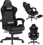 Gaming Chair,Ergonomic Computer Chairs for Adults with Footrest, PU Leather Office Chair with Adjustable Lumbar Support & Pocket Spring Cushion - Heavy Duty 400lb Capacity Gamer Chair(Black)