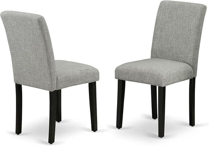 East West Furniture AMAB5-BCH-06 5 Piece Dining Set Includes a Round Kitchen Table with Pedestal and 4 Shitake Linen Fabric Parson Dining Chairs, 36x36 Inch, Black & Cherry