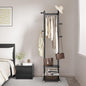 Coat Rack Freestanding Clothing Rack with Wheels & 2 Shelves Storage & 5 Hooks Heavy Duty Clothes Rack Wood Coat Tree Stand Hat Hanger Rack for Corner Bedroom Entryway Living Room Hotel