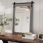 Farmhouse Wall Mirror, Rustic Wood Frame Bathroom Mirror Barn Door Inspired Decorative Vanity Dress Mirrors for Living Room Entryway, 18x26 INCH Gray Vertical
