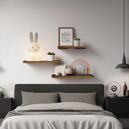 BAYKA Floating Shelves for Wall, Book Shelf for Bedroom, Wall Decor Shelves for Living Room Kitchen, Mounted Wood Floating Shelf for Home Decor, Corner Shelf for Bathroom, Office(Set of 3)