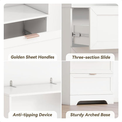 71" Tall Modern White Bookshelf with Storage 3 Drawers Freestanding Display Bookcase, Tall Book Shelf with Organizers and Storage, Display case for Home Office, Living Room,Study,White