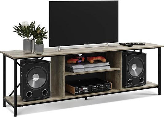 WLIVE TV Stand for 70 Inch TV, Entertainment Center with Storage, Industrial TV Console for Living Room and Bedroom, Greige