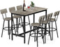 Dining Table Set for 6, 7-Piece Bar Table Set, Kitchen Table and Chairs, Counter Height High Top Table with 6 PU Upholstered Stools, Space-Saving Pub Tables Set for Small Space, Grey