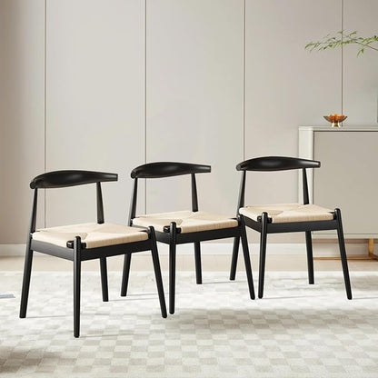 Mid Century Modern Dining Chairs Set of 2, Wooden Frame Kitchen Chairs for Table,Woven Rattan Seat,Perfect for Tea Rooms or Cafés,Backyard Patio Beige
