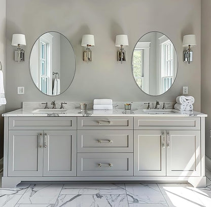 ANDY STAR Chrome Bathroom Mirror, 24x32 Inch Polished Chrome Oval Wall Mirror for Bathroom, Modern Chrome Wall Mirror Pill Shaped Stainless Steel Metal Mirror