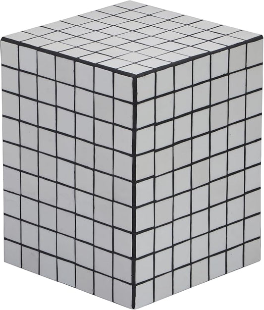 JONATHAN Y END2000G Callista 18" Modern Bohemian Ceramic Tiled Rectangle End Table, Side Table, Accent Table for Living Room, Bedroom, White/Black