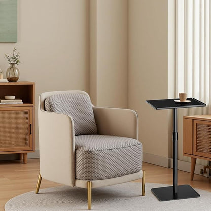 Metal Sofa Side Table,Height Adjustable Tall Side Couch Tables,Small TV Tray Table for Small Spaces with Matte Black Tray,Square Drink Coffee Tables for Bedroom,Black