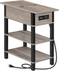 HOOBRO End Table with Charging Station, Flip Top Side Table with USB Ports, Narrow Nightstand Bedside Tables with Storage Shelves, for Small Space, Living Room,Greige and Black BG141UBZ01