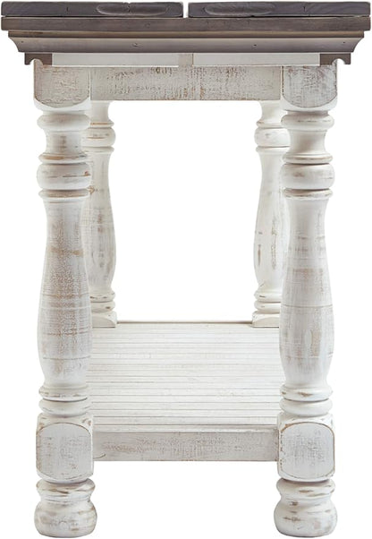 Signature Design by Ashley Havalance Farmhouse Sofa Table, Flip Top Design for Additional Dining Space and Fixed Lower Shelf, Gray & White with Weathered Finish