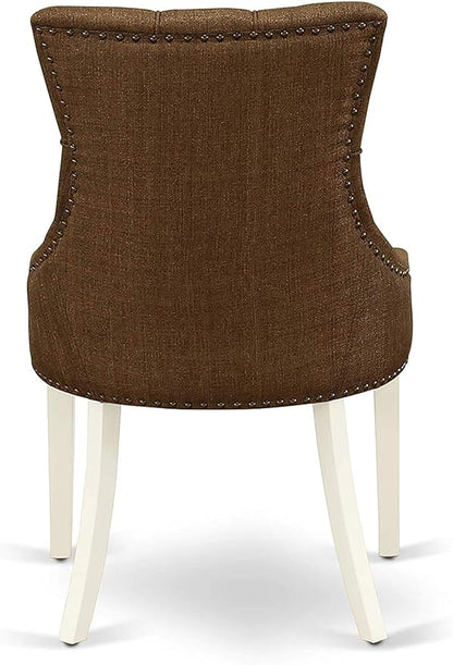 East West Furniture LGFR5-LWH-18 5 Piece Dining Table Set Includes a Rectangle Kitchen Table with Butterfly Leaf and 4 Brown Linen Linen Fabric Upholstered Chairs, 42x84 Inch, Linen White