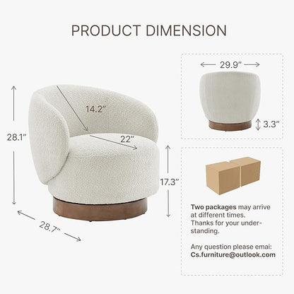 Swivel Accent Chair Round Barrel Armchair Upholstered Performance Fabric for Living Room Bedroom Waitingroom,2 Box,Cream
