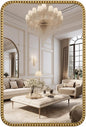 Wall Mirror for Bathroom - 20"x30" Rectangle Rounded Corner Beaded Frame Mirror, Large Vanity Mirror Hangs Horizontal or Vertical, Antique Gold
