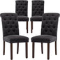 COLAMY Button Tufted Dining Chairs Set of 4, Parsons Upholstered Fabric Dining Room Chairs Kitchen Chairs with Wood Legs and Padded Seat, Black