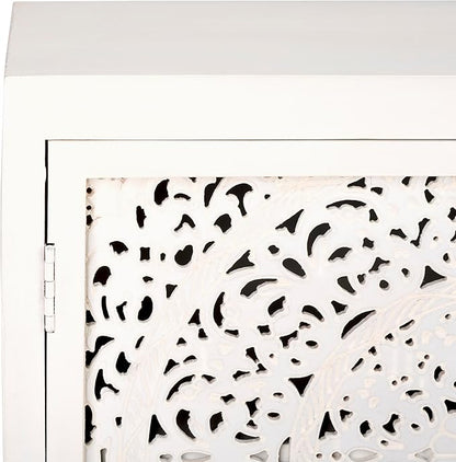 SAFAVIEH Raura TV Stand for up to 60" Flatscreen – White Washed, 2 Doors with Interior Storage, Entertainment Media Console Cabinet (MED5300A)