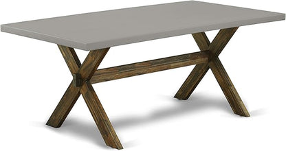 East West Furniture X797MZN32-7 7 Piece Dining Room Furniture Set Consist of a Rectangle Dining Table with X-Legs and 6 Light Beige Linen Fabric Parsons Chairs, 40x72 Inch, Multi-Color