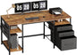 Ｍａｉｈａｉｌ Maihail Home Office Desk with Drawers Adjustable Shelves, 59 inch Writing Desk with File Cabinet, Large Computer Desk with Storage, Rustic Brown