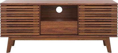 SAFAVIEH ESMA TV Stand for up to 60" Flatscreen – Walnut Brown, Low Sideboard with 2 Sliding Doors, 1 Open Shelf, 1 Drawer, Entertainment Media Console (MED9638A)