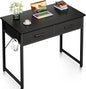 Casaottima 32 Inch Small Office Computer Desk with 2 Drawers & Headphone Hook - Compact Writing Desk for Home Office, Study or Work, Modern Space-Saving Design for Small Spaces, Black
