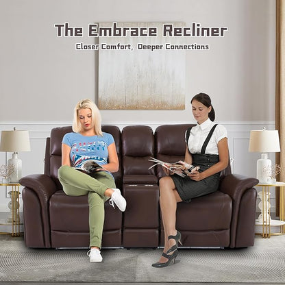Nicbex PU Leather Power Wall Hugger Chair Double Reclining Sectional Sofa 2-Seater Loveseat Couch with Center Storage Console, USB Port, Cup Holders and Ambient LED Light for Living Room RV Theater