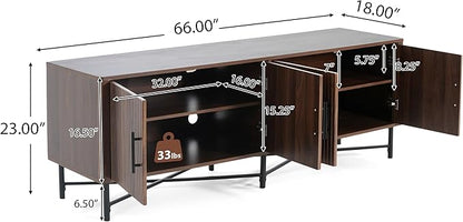Christopher Knight Home Saral Modern 66 Inch TV Stand for TV up to 70 inch, TV Entertainment Center with Storage Adjustable Shelf, Wooden TV Console Table with Storage for Living Room, Chestnut Brown