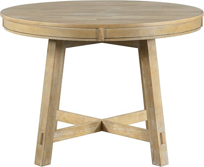 Need Extendable Farmhouse Round Dining Table with 16" Leaf - Solid Wood Kitchen Table, Adjustable Size for Small Spaces (Natural Wood Wash)