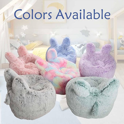 Bean Bag Chair for Kids with Plush Faux Fur Cover, 2.5FT Memory Foam Filled Bean Bag for Teens & Kids, Lazy Sofa for Living Room/Bedroom/Dorm, Rabbit-Ears Design