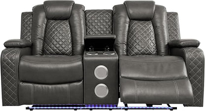 Ball & Cast Power Recliner Sofa Set Leather Reclining Sofa Set Living Room Furniture Set 3PCS Recliner Couch Loveseat & Chair Sets with Wireless Charging,Bluetooth Speaker,Cup Holders for Home Theater