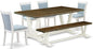 East West Furniture V077MZ015-6 6 Piece Dining Table Set Contains a Rectangle Dining Room Table with V-Legs and 4 Baby Blue Linen Fabric Parson Chairs with a Bench, 40x72 Inch, Multi-Color
