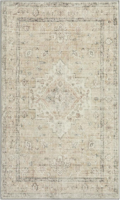 LIVEBOX Entryway Rug 3x5 Washable Area Rugs for Kitchen Bathroom, Non-Slip Front Door Mat for Bedroom, Boho Low-Pile Carpet Farmhouse Throw Indoor Mats for Bath Laundry Room, Tan